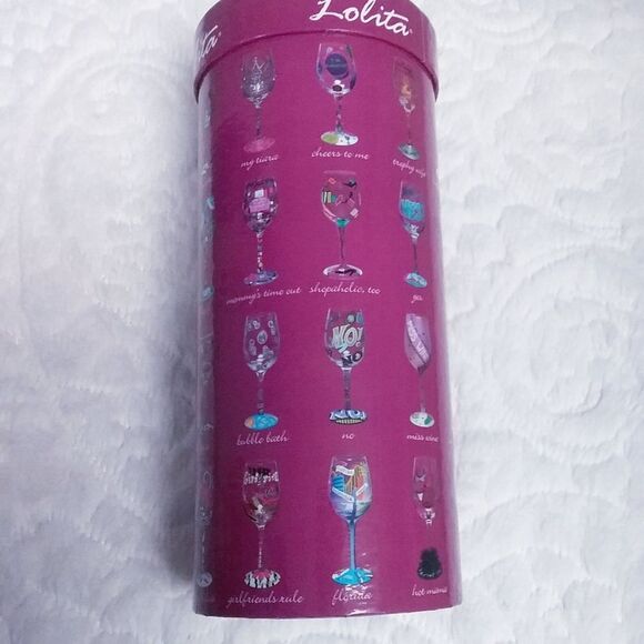 Lolita Wine Glass Birthday Girl Cocktail Recipe Hand Painted Yellow Pink New - Picture 7 of 13